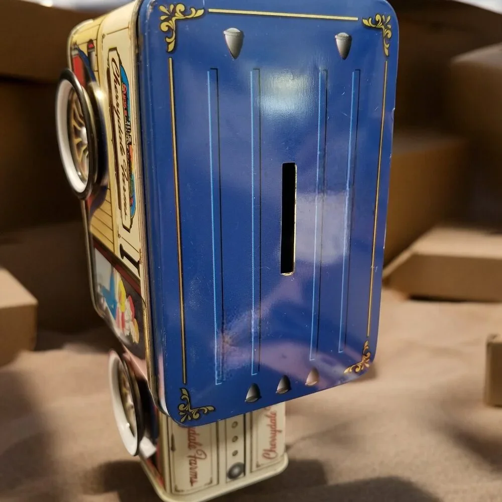 Tin Delivery Truck Coin Bank Vintage Cherrydale Farms w/Spinning Wheels - Picture 15 of 15